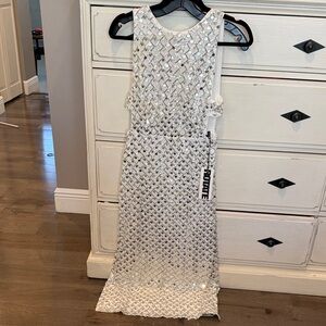 Elegant White Sequin Midi Dress